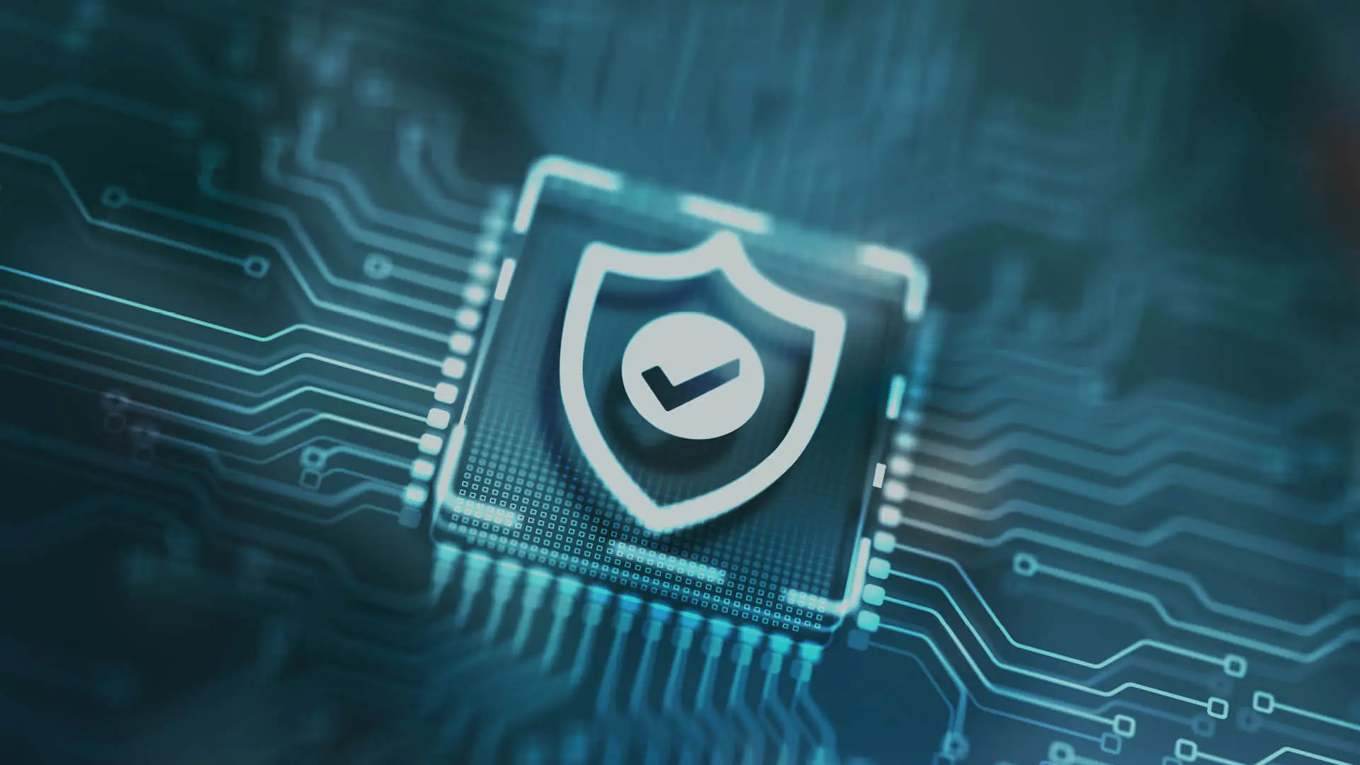 Sicherheitschip mit Schild- und Häkchen-Symbol als Darstellung eines schnellen IT-Sicherheitschecks.