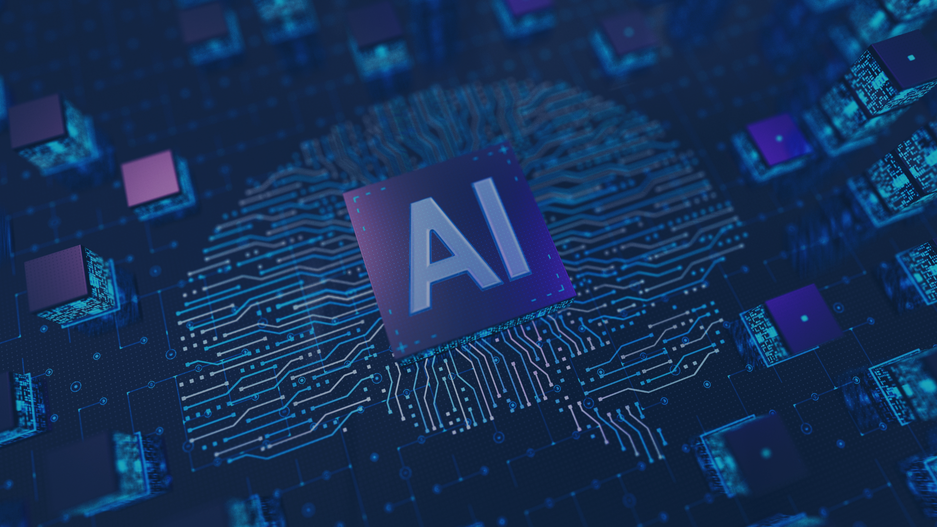Visualisierung einer KI-Prozessorstruktur: Ein zentraler Chip mit der Aufschrift ‚AI‘ ist über feine Leiterbahnen mit zahlreichen Datenknoten verbunden. Das Bild symbolisiert die Leistungsfähigkeit von cleverBenchmark.AI – einer KI-Lösung, die Wettbewerbs- und Marktdaten in Echtzeit automatisiert sammelt, normalisiert und analysiert, um Unternehmen schnellere strategische Entscheidungen zu ermöglichen.