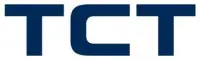 TCT Unternehmenslogo: Moderner, dunkelblauer Schriftzug „TCT“ in fetter, serifenloser Typografie auf weißem Hintergrund.