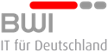 BWI Firmenlogo in Grau mit rotem Akzentbalken und dem Slogan IT für Deutschland