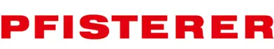 Großer, roter PFISTERER Schriftzug in fetten Versalien auf weißem Hintergrund