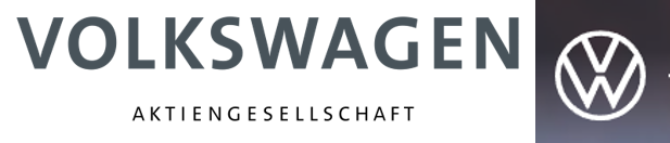 Schriftzug Volkswagen Aktiengesellschaft in dunkler, moderner Typografie auf weißem Hintergrund