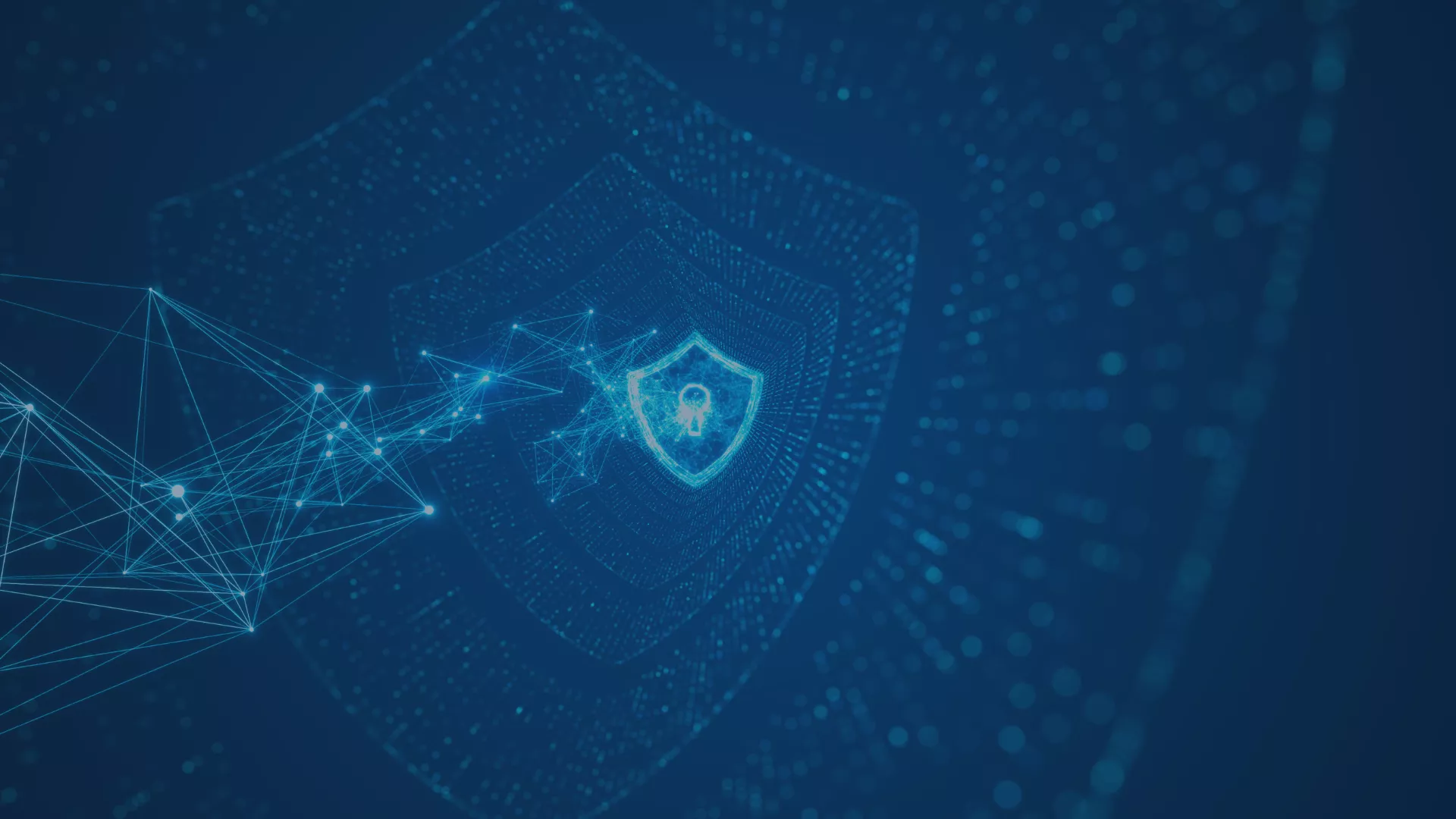 Digitales Schild mit Schlüsselsymbol als zentrales Motiv auf einem abstrakten, vernetzten Hintergrund – symbolisiert IT-Sicherheit, Schutz vor Cyberangriffen und strukturierten Sicherheitsansatz des audius Security Quick Check.