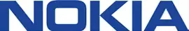 Offizielles Nokia Unternehmenslogo: Markanter, blauer „NOKIA“-Schriftzug in serifenloser Typografie auf weißem Hintergrund.