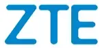 Offizielles ZTE Logo: Blauer Schriftzug in Outline-Typografie auf einem markanten weißenQuadrat.