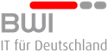 BWI Firmenlogo in Grau mit rotem Akzentbalken und dem Slogan IT für Deutschland