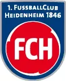Wappen des 1. FC Heidenheim 1846 mit FCH Schriftzug auf rotem Grund in blauem Schild