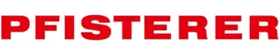 Großer, roter PFISTERER Schriftzug in fetten Versalien auf weißem Hintergrund