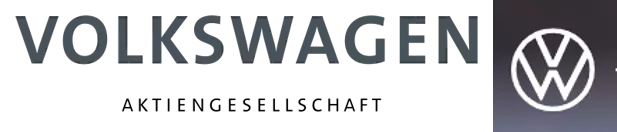 Schriftzug Volkswagen Aktiengesellschaft in dunkler, moderner Typografie auf weißem Hintergrund