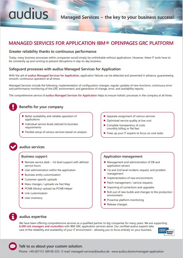 Managed Services for Application IBM Onepagers GRC Platform