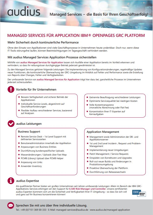 Managed Services für Application IBM® Openpages GRC Platform