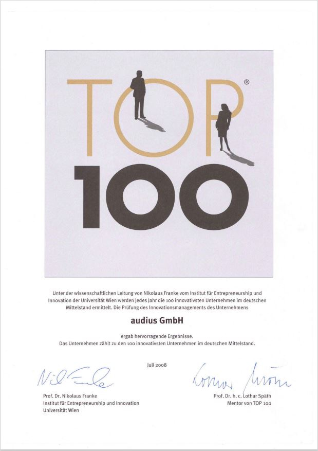 Urkunde TOP 100 Innovator 2008
