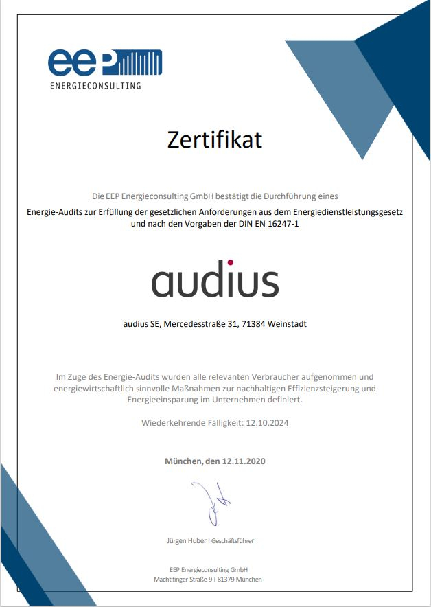 Zertifikat Energie-Audit für audius