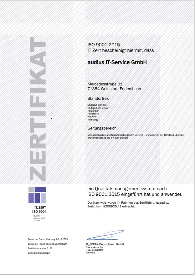 Zertifizierung ISO 9001_2015 audius IT-Service GmbH