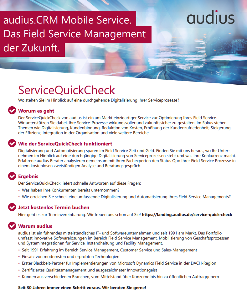 audius | Service QuickCheck Broschüre | 2023