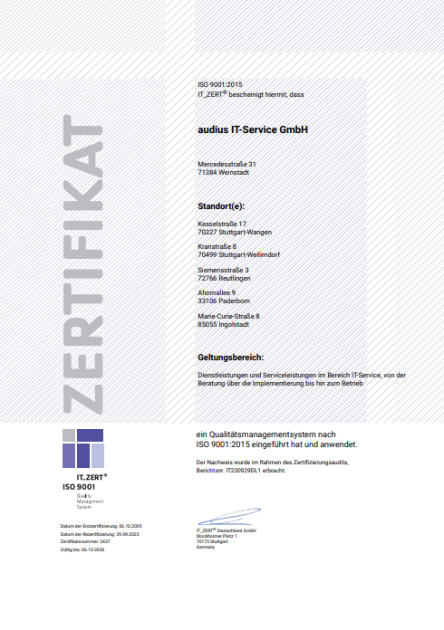 audius IT-Service GmbH - ISO 9001