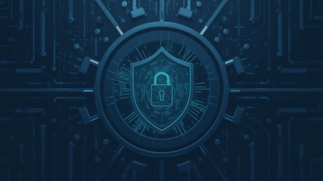 Illustration eines digitalen Schutzschildes mit Vorhängeschloss-Symbol in der Mitte, eingebettet in ein abstraktes Netzwerk aus Leiterbahnen und Technologie-Elementen. Das Bild visualisiert die Kernprinzipien der Informationssicherheit – insbesondere Integrität und Vertraulichkeit – und unterstreicht deren Bedeutung für Datenschutz, DSGVO-Compliance und ein robustes Sicherheitsmanagement.